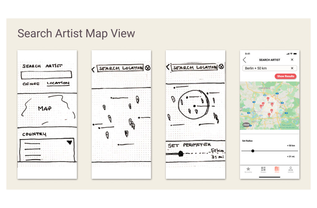 Wireframes Search Artist Map View